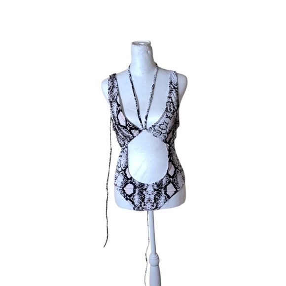 NWOT Snake Print Halter Swimswuit MULTI-WEAR TIE SZ MD - Picture 5 of 6